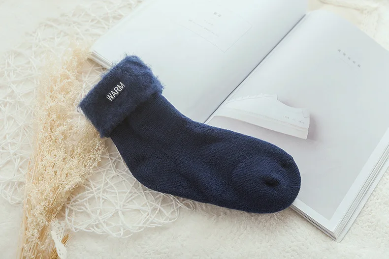 CHAOZHU/женские теплые носки; Утепленные зимние лыжные носки; бархатные домашние носки для сна; зимние женские модные флисовые Носки - Цвет: Navy