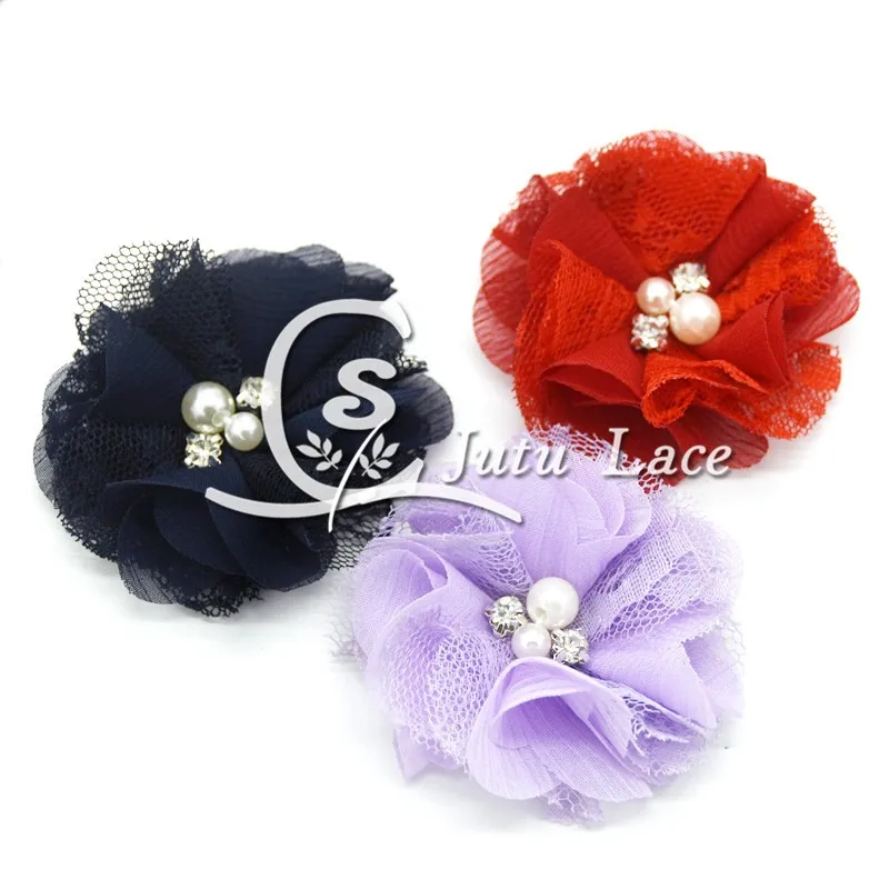 2.5''pearl rhinestone chiffon lace flower (11)