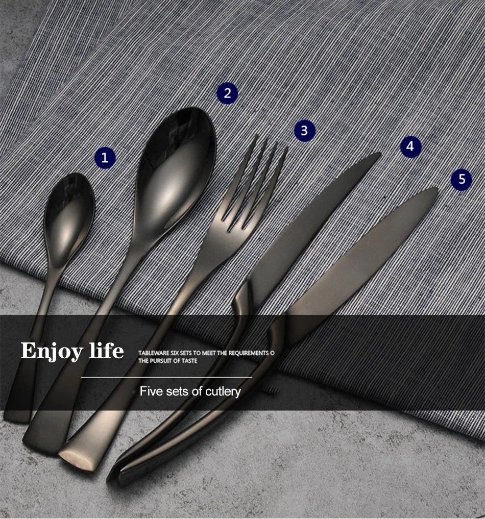 Luxury Black Cutlery Set Stainless Steel Western Food Tableware Sets Fork Steak Knife TeaSpoon Dinner Dinnerware Set 4pcs 5pcs (3)