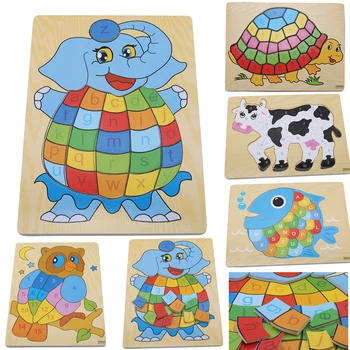 

Baby Wooden Toy Cartoon Fish Letter Puzzle Animal Makeup Puzzles Children's Early Education Puzzle Educational Toys For Kids