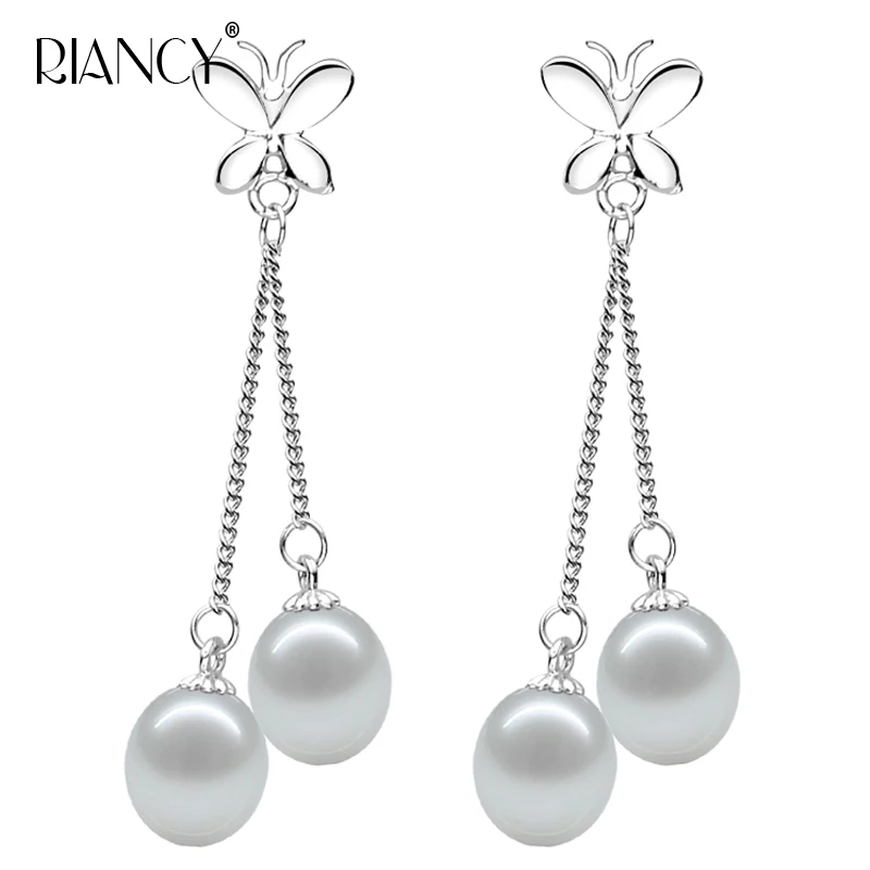 

Fashion natural freshwater double pearl earrings 7-8mm real pearl earring 925 sterling silver jewelry for women