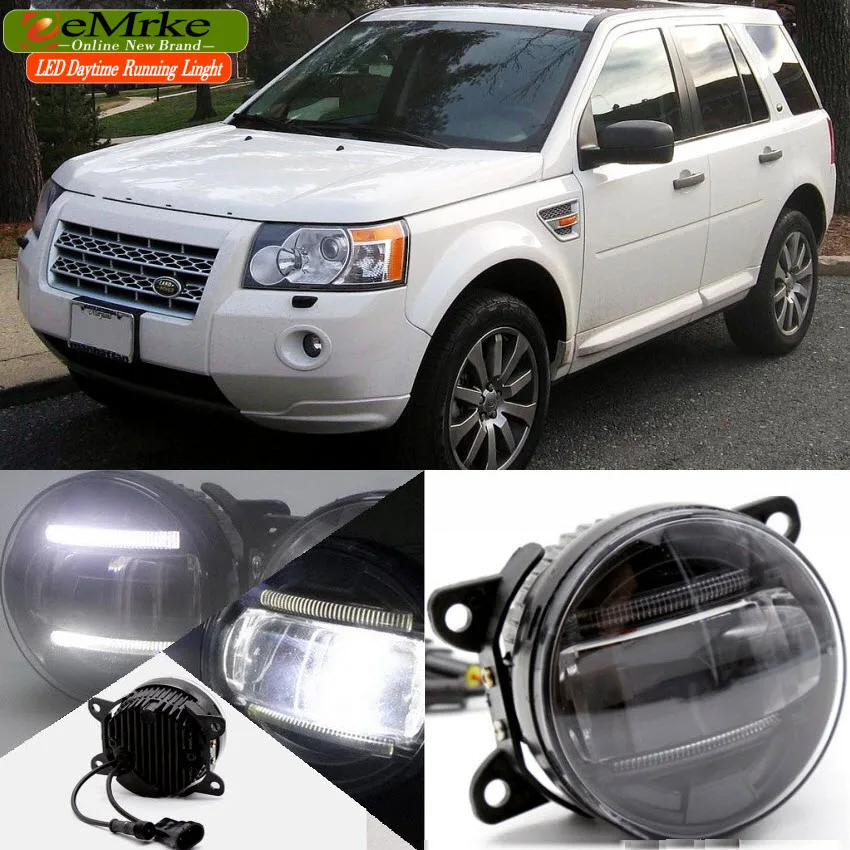 

eeMrke Car Styling Led DRL For Land Rover Fresslander 2 2007- 2 in 1 LED Fog Lights Lamp With Q5 Lens Daytime Running Lights