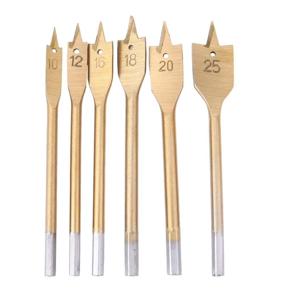 

6pcs/set 10-25mm HSS Flat Drill Bit Set Golden Wood Spade Drill Bits Woodworking Tools Hot Sale