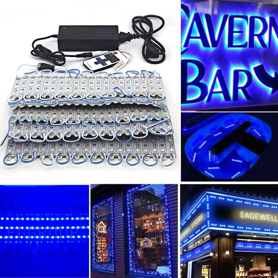 

SMD 5050 LED Module Light 3 LED DC12V Waterproof Store Front Advertising Sign Light Strip Lamp Modules Lights Kit Blue Color