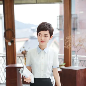 

Elegant White Chiffon Blouses & Shirts For Ladies Office Blouse Female Tops Clothes Summer New Styles Short Sleeve Plus Size