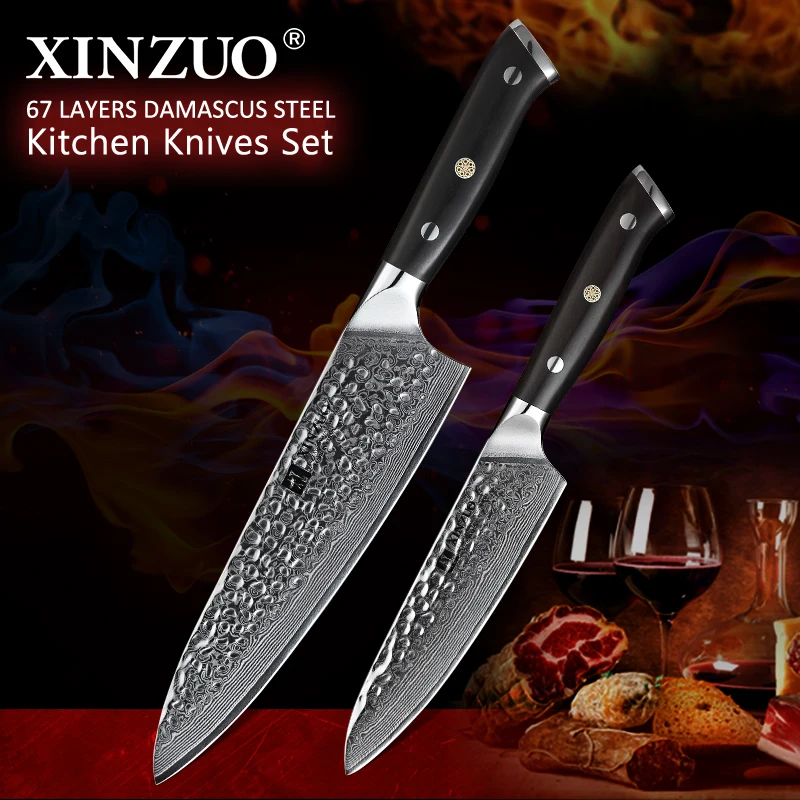  XINZUO 2PCS Damascus Kitchen Chef Knife Sets High Quality Stainless Steel Excellent Utility Chef Kn - 33018268519
