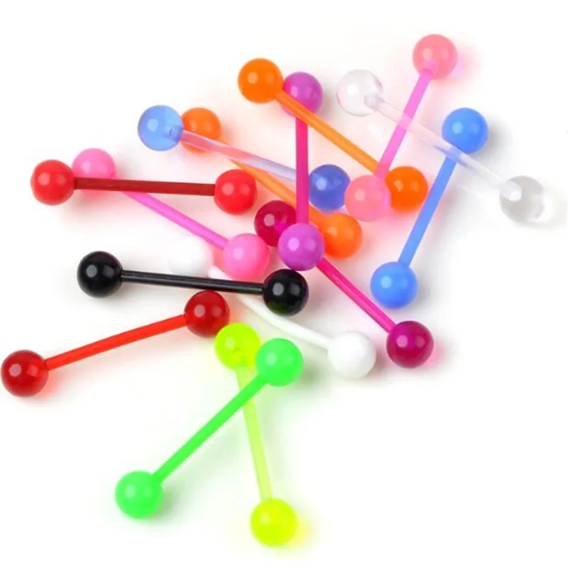 2 pcs/Lot Luminous Indian Style 1.6*19*6mm Straight Barbell Tongue Piercing 14 Gauge Acrylic Body Jewelry Tragus Nipple Ring - Image 4