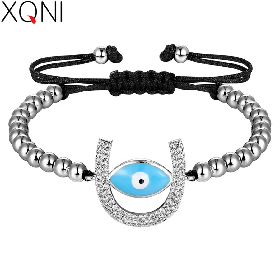 

XQNI 2018 Ethnic Jewelry Geometric Style Evil Eye Copper Material Rose Chain Bracelet For Women Female Special Birthday Gift