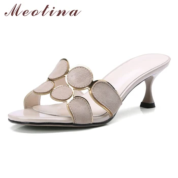 

Meotina Women Slides Summer Shoes Kid Suede Stiletto High Heels Shoes Open Toe Party Slippers Ladies Sandals Red Big Size 34-41