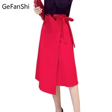 S-5XL сезон весна-лето; женские офисные юбки; модные Асимметричные облегающая сексуальная юбка со шнуровкой и высокой талией; элегантная юбка трапециевидной формы из органической кожи