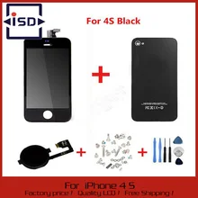 Black Touch Screen + LCD Display Digitizer + Glass Back Housing Cover + Home Button Replacement part For iPhone 4S &Screw Tools