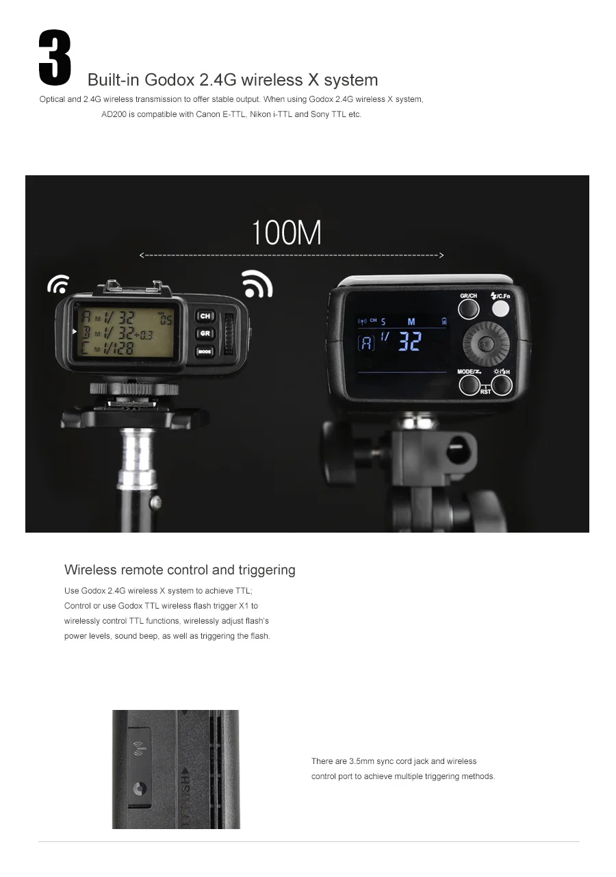 Godox AD200 200Ws 2,4G ttl стробоскоп 1/8000 HSS беспроводной монолайт с батареей 2900mAh Lithimu 500 полная мощность