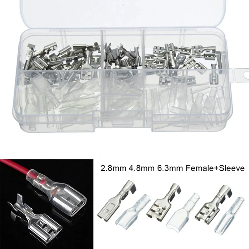 

120pcs 2.8mm 4.8mm 6.3mm Crimp Terminals 60pccs Female Spade + Terminals 60pcs Insulating sleeve Kit with packing box Drop ship