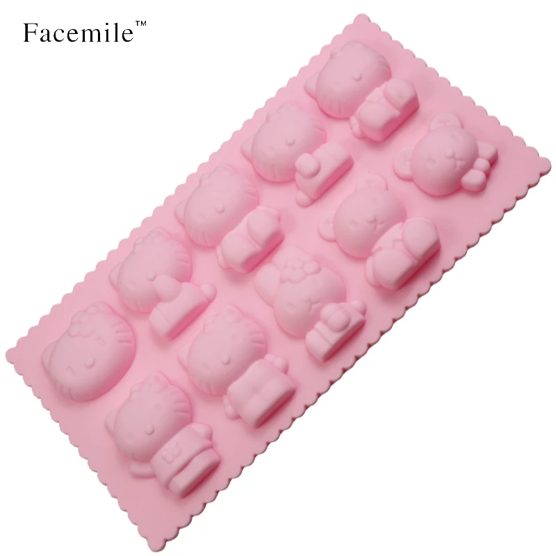 

Kawaii 10 Hole Hello Kitty Chocolate Mold DIY Silicone Molds FDA Safe Ice Cube Mould Cartoon Silicone Chocolate Mold 01056
