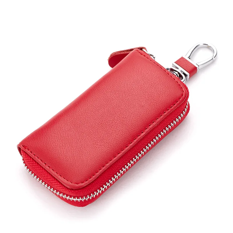 Мужской женский автомобильный держатель для ключей, кошельки из коровьей кожи, ключница, чехол на молнии для карт, органайзер для ключей, сумка для денег HSJ88 - Цвет: Красный
