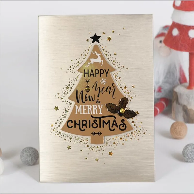  1pc Golden Cover 3D X-Max Cards Merry Christmas Valentine Happy New Year Decor Greeting Card Party  - 33043277171