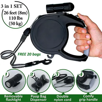 

Retractable Dog Leash 26 Foot Extra Long Cord Best Heavy Duty Retractable Leash with LED Light PL050