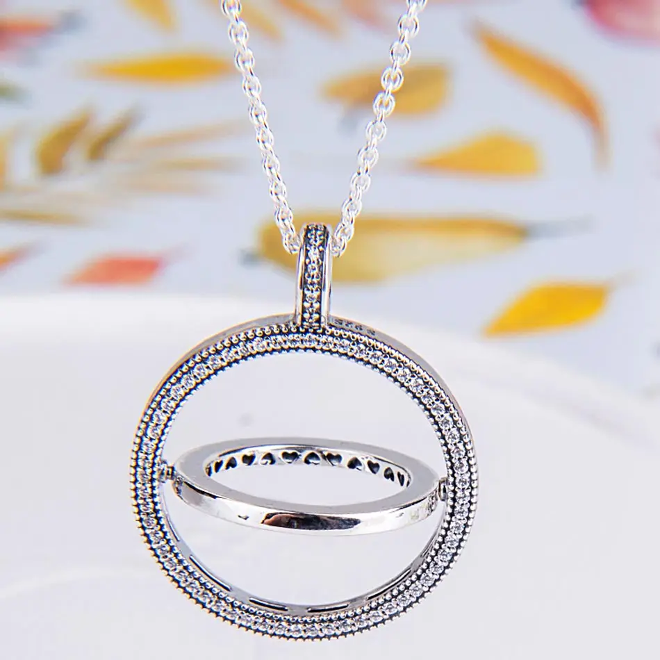 

New Logo Signature Spinning Hearts Sliding Clasp Necklace For Women Wedding Gift Europe Jewelry 925 Sterling Silver Necklace