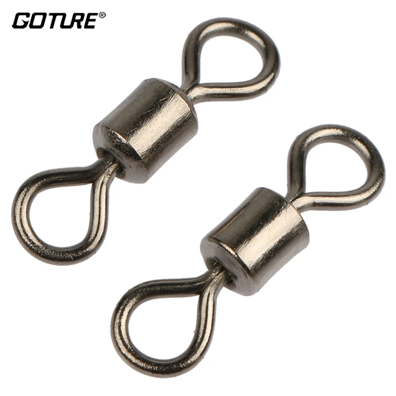 Goture 200pcs/lot Fishing Swivels Stainless Steel Rolling Swivel With Hook  Snap