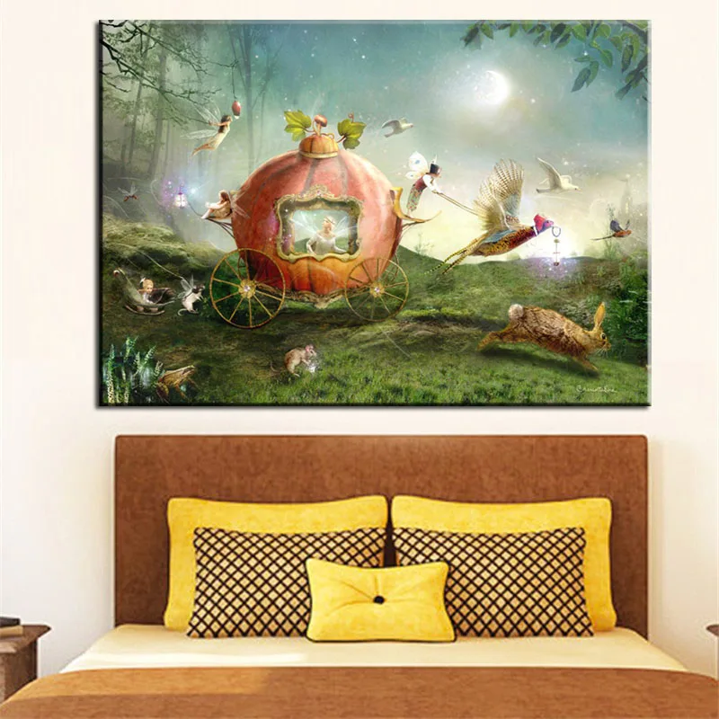 Cartoon Angels Flower Fairies Abstract Oil Painting Print on Canvas Poster Wall Picture for Girl's Room nursery Christmas Decor