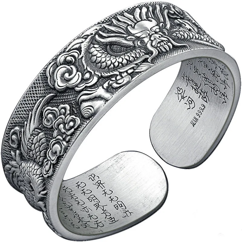 

Vintage Boraizy S999 Sterling Silver 20mm Wide Dragon Phoenix Bracelets Bangles for Women Female Girl Fine Jewelry Gift Party