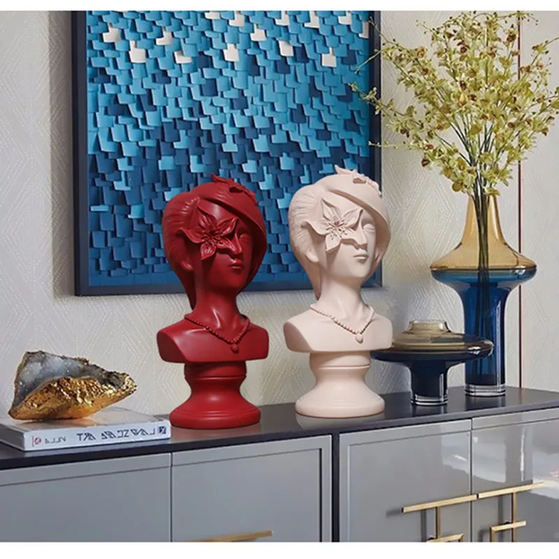  European Girl Head Portraits Resin Sculpture Creative Abstraction Figure Figurines Craftwork Bedroo - 33055709443