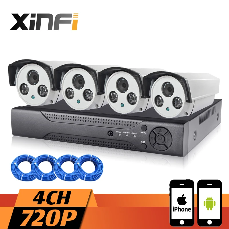 XINFI 4CH 1.0MP Surveillance System 1080P HDMI NVR Network Video Recorder 720P HD Home Security Camera System CCTV kit