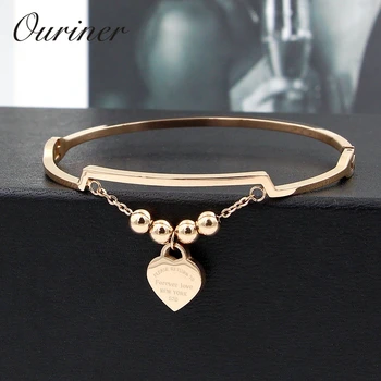 

Couple Jewelry Tag Heart Love Bangles & Bracelet Women Men Stainless Steel Beads Bangles Letter Forever Love Thin Bangles K083-1