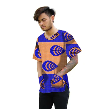 

2018 Summer African Print Men Tops Dashiki Short Sleeve Men V-Neck T-Shirt Custom Made Printed African Men Clothing Customized