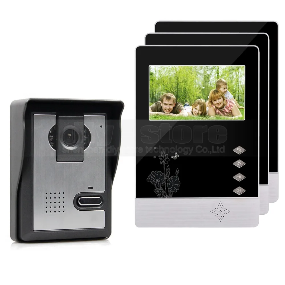 DIYSECUR 4.3 inch Indoor Monitor + 600 TVLine HD Camera IR Night Vision Video Door Phone Video Intercom 1V3