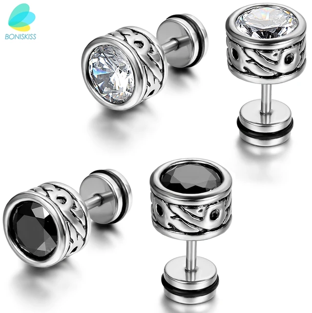 Boniskiss High Quality Cool Mens Earring Ear Stud Stainless Steel Cz Boniskiss High Quality Cool Mens Earring Ear Stud Stainless Steel Cz Crystal Fake Plug 2 Color