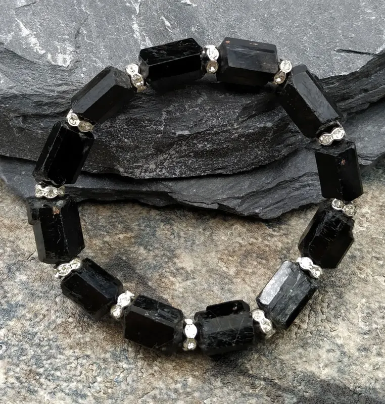 

Natural Black Tourmaline Stone Elastic String Bracelet Adjustable M0041