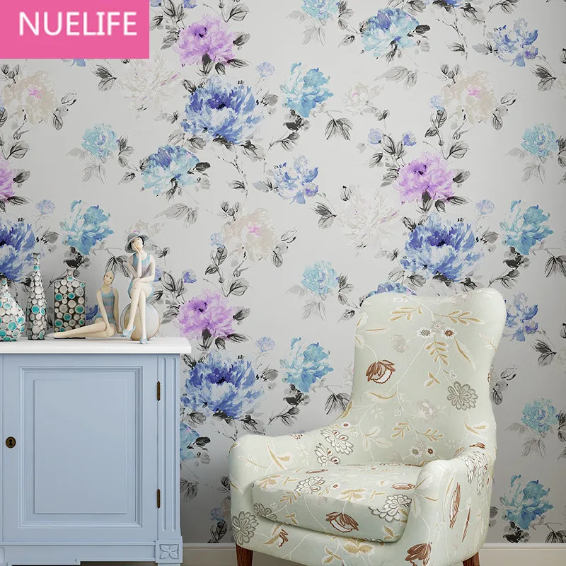 

0.53x10m Chinese Style Light Blue Watercolor Flower Pattern Wallpaper Wedding Room Kids Room Living Room Bedroom Wallpaper