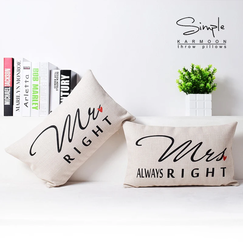 

Valentine Gift Mr Mrs Couple Linen Mr Right Mrs Always Right Lumbar Pillows Case Cushion Cover Home Decor 30x50 Capa Almofada