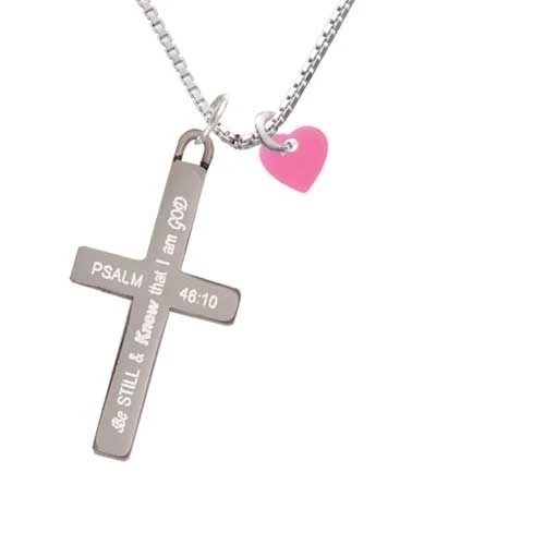 Acrylic 5/16 Hot Pink Heart - Be Still and Know - Cross Necklace (1)