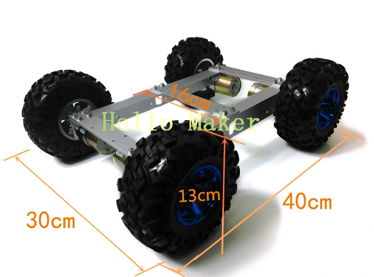 C37 4WD Car, High torque Motor, Aluminium Alloy Chassis, 130mm Big Tyre/Wheel, for DIY Smart car, Robot Competition