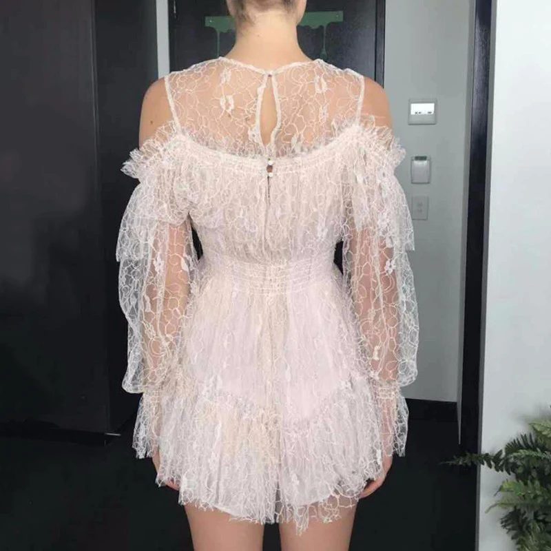 TWOTWINSTYLE-Lace-Patchwork-Playsuits-Womens-Off-Shoulder-Lantern-Sleeve-High-Waist-Mini-Trousers-Summer-Fashion-Sweet