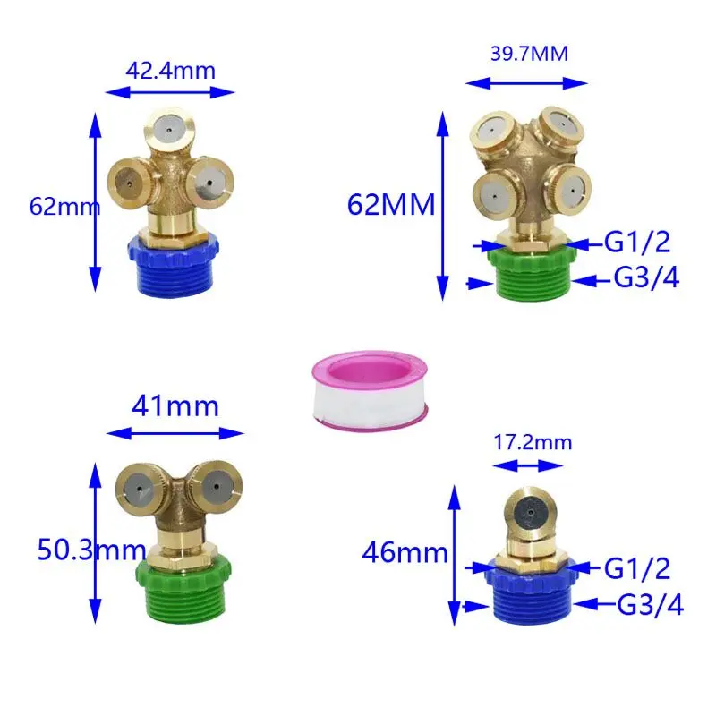 Мужской 1/2 3/4 латунный распылитель насадка для тумана 1 2 3 4 отверстия садовые спринклеры полив фитинг 1 шт