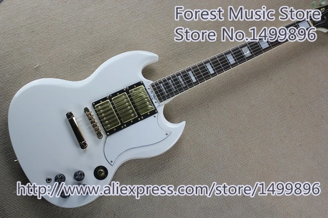 Cheap Hot Selling Gold Hardware SG Electric Guitars In White Color Left Handed Custom Available
