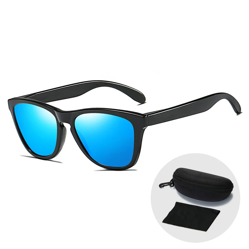 Fashion Classic Square Sunglasses Men Retro Polarized UV400 Mirror Lens Sun Glasses Transparent Eyeglasses Women with Zip Case - Цвет линз: Blue Mirror Lens