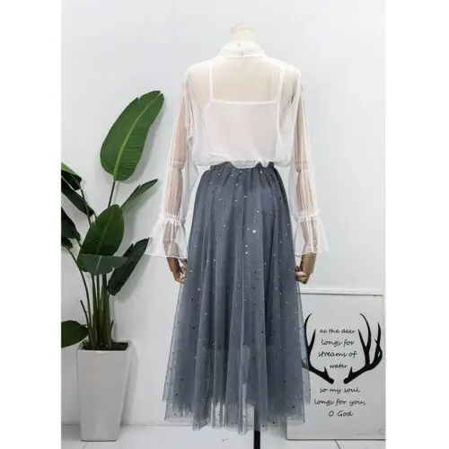 Новая женская Повседневная плиссированная юбка с высокой талией длинная юбка Свинг Звезда Луна тюль юбки