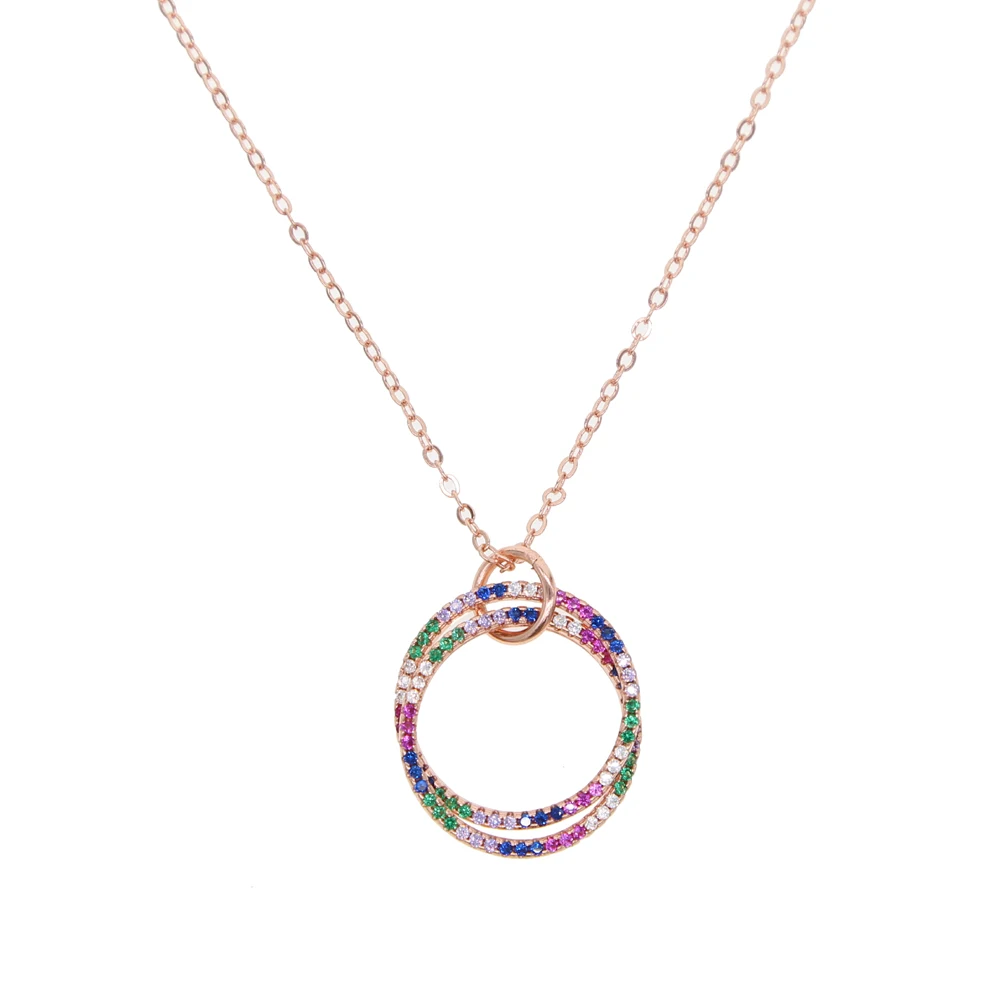 Rose Gold neckalce Супер Блестящие модные серьги «Радуга» цвета розового золота микро проложить цветные cz капли большие круги необычные женские круглые серьги ювелирные изделия Новинка - Окраска металла: Rose Gold neckalce