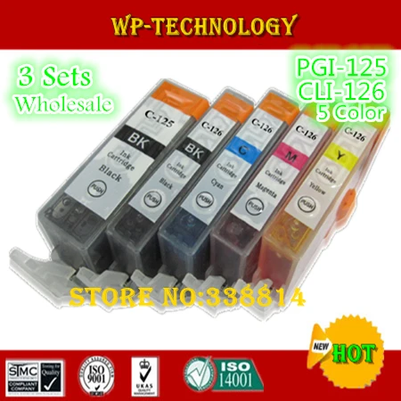 

15PK  Compatible ink cartridge suit for PGI125 CLI126 suit for Canon IP4810 IP4910 IX6510 MG5210 MG5310 etc  5colors