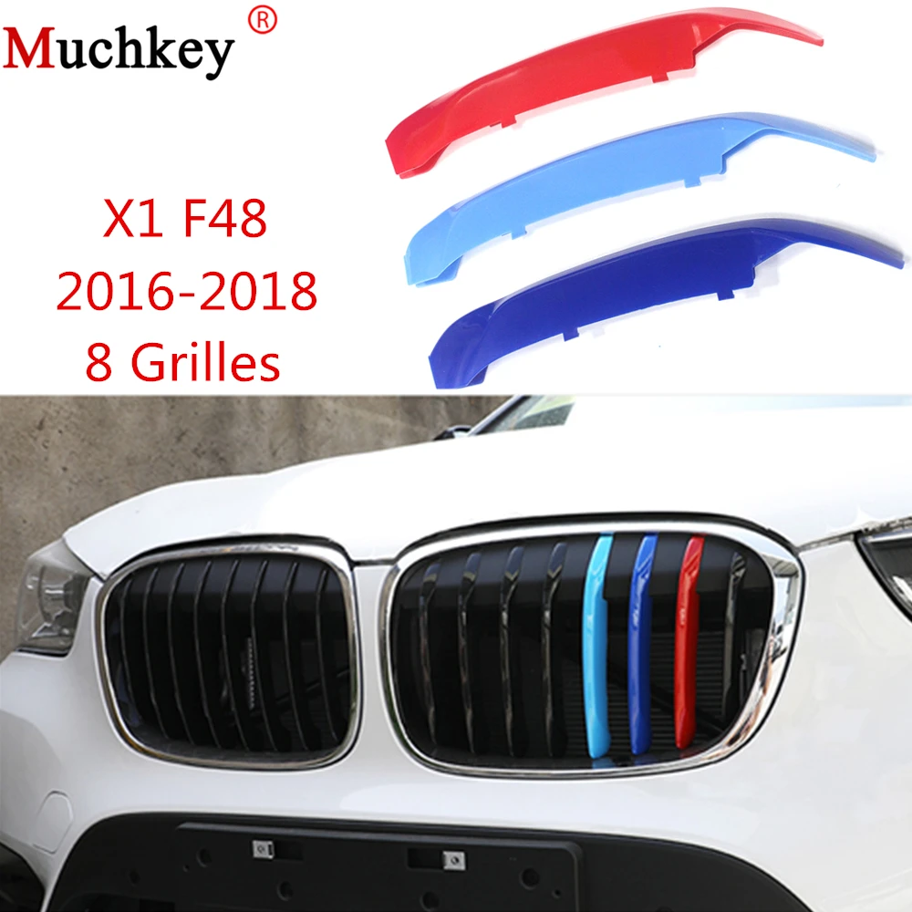 

For BMW X1 F48 2016 2017 2018 Front Grille Trim Strips Grill Performance Sports Cover Sticker 3 Colors 3D M Styling 8 Grilles