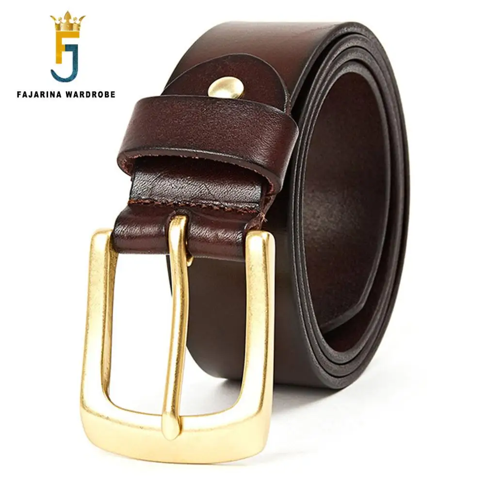 FAJARINA Fashion Class Design Solid Brass Pin Buckle Belt Mens Retro Pure Cow Skin Leather Belts for Men 3.8cm Width N17FJ349