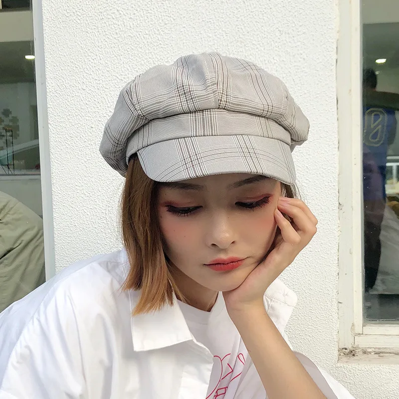 

Winter Beret hat For Women Newsboy hat Plaid Cotton Autumn Femal Beret Cap Female Striped Cotton Octagonal cap 2019