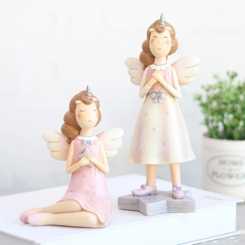 

Set of 2 Pink Angel Statue Miniature Resin Mascot Sculpture Home Decorative Figurine Ornament Birthday Wedding Party Gift