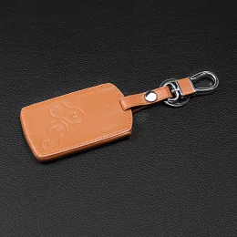Верхний слой кожаный автомобильный брелок для ключей Автомобильный ключ чехол держатель для Renault Clio Scenic Megane Duster Sandero 4 Кнопка starline a93 - Название цвета: brown