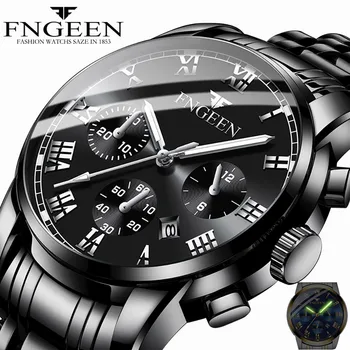 

New Luxury Fashion Men Watch Stainless Steel Strap Calendar Needle Business Bracelet Clasp Mens Clock Quartz Wrist Watches reloj