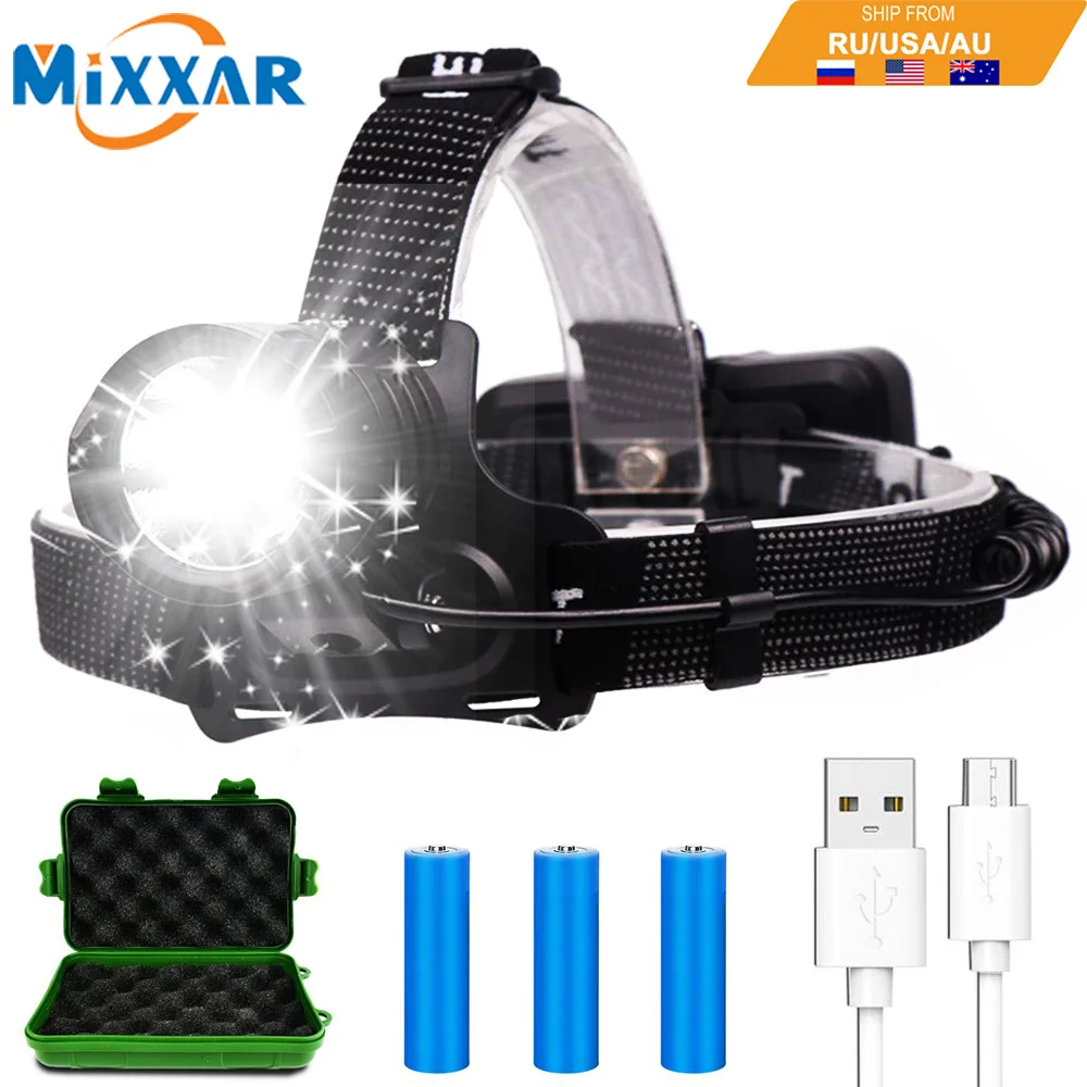 

EZK20 Dropshipping LED Headlamp 3 Modes 50000 Lumen USB Rechargeable 18650 Battery Waterproof Outdoor Camping Non-slip Headlight